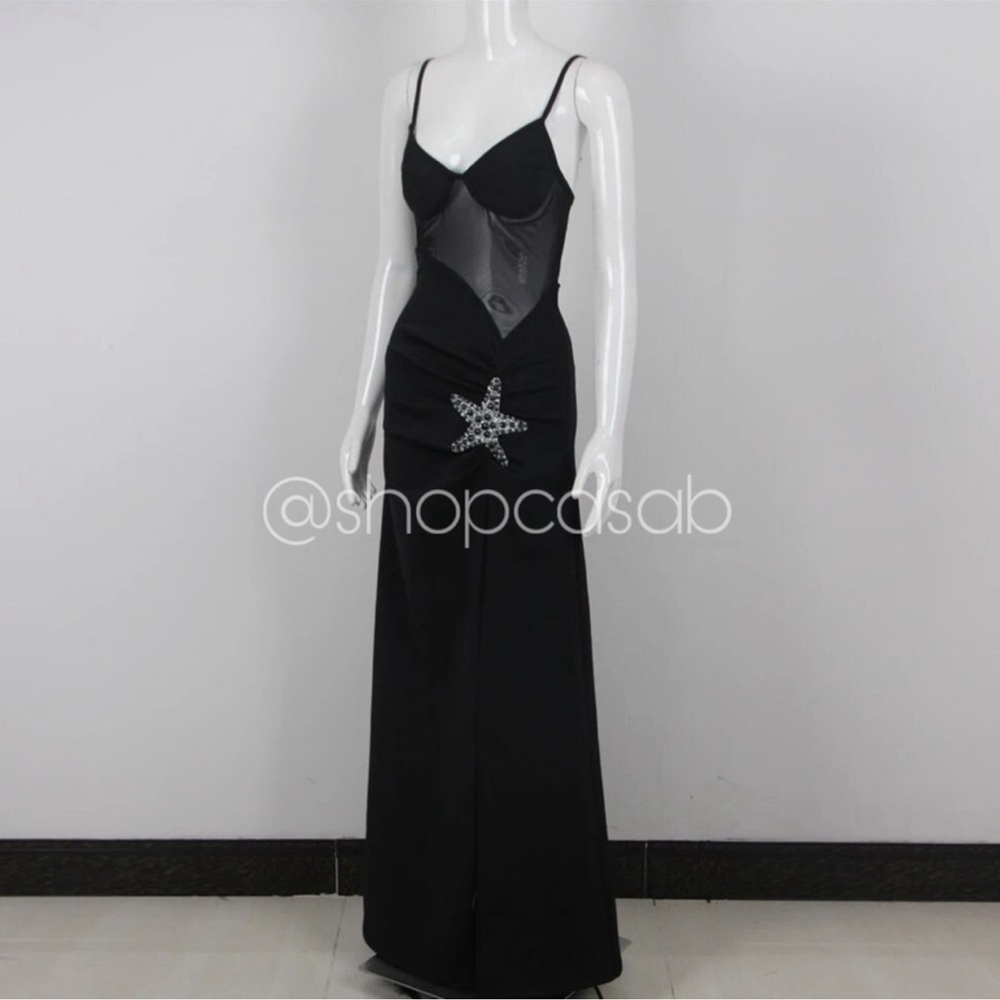 NEW! to CASA B💫|Starfish Embellished Glamorous Mesh Bustier High Slit Maxi Gown - Picture 9 of 13